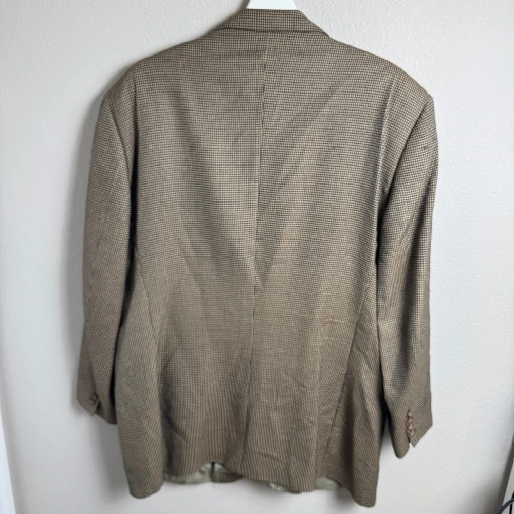 Ermenegildo Zegna Silk Wool Blazer Suit Jacket Tan Black‎ Houndstooth 46R Flaws